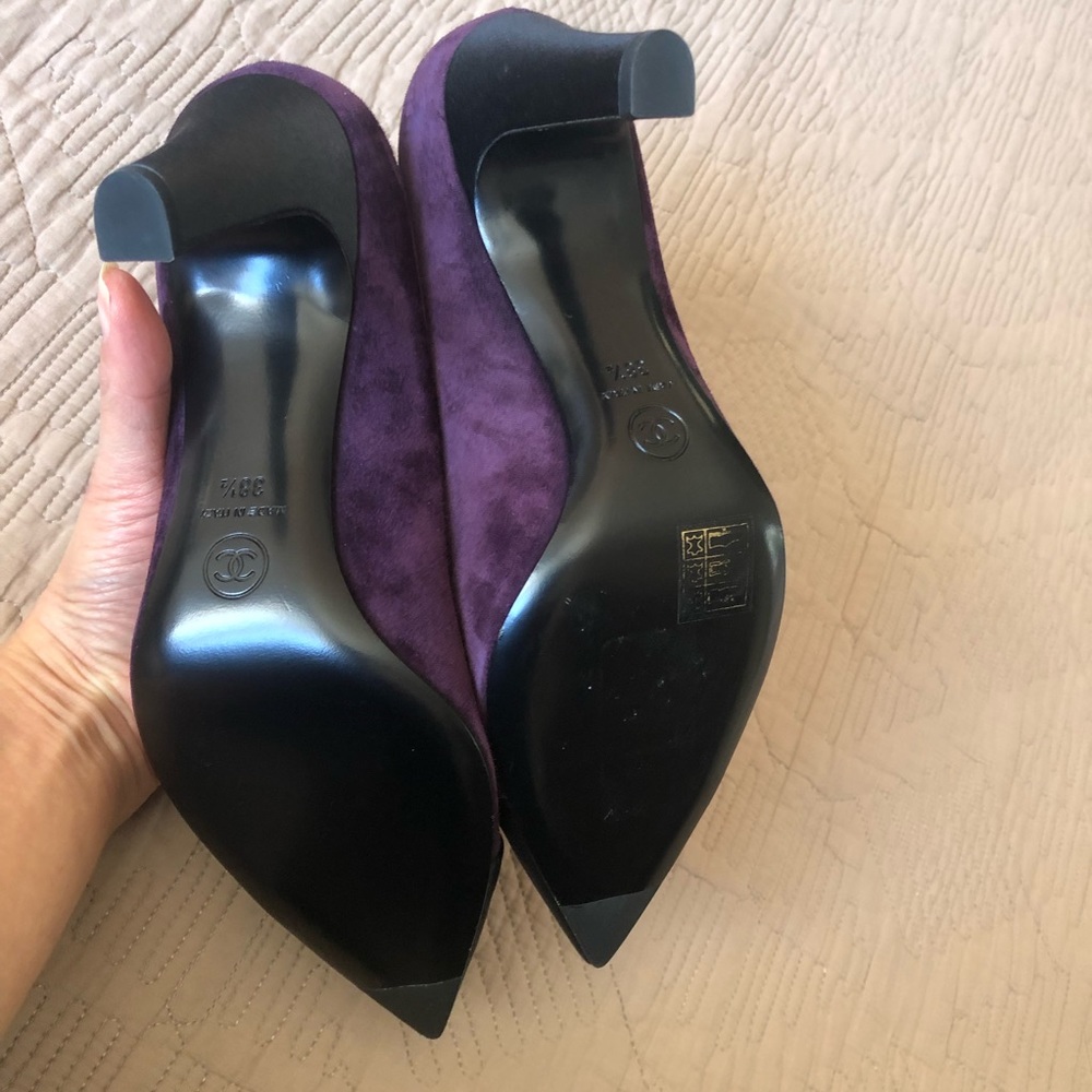 Auth CHANEL purple suede satin black cap point toe pumps heel NEW Gabrielle Coco - Picture 13 of 17